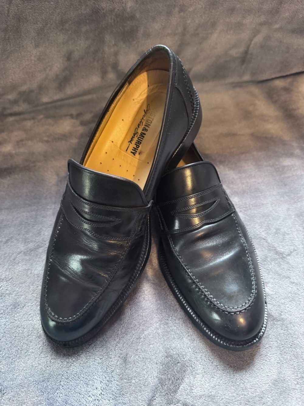 Johnston & Murphy Black Leather Penny Loafers - Sleek Dress Slip-Ons - Picture 12 of 13